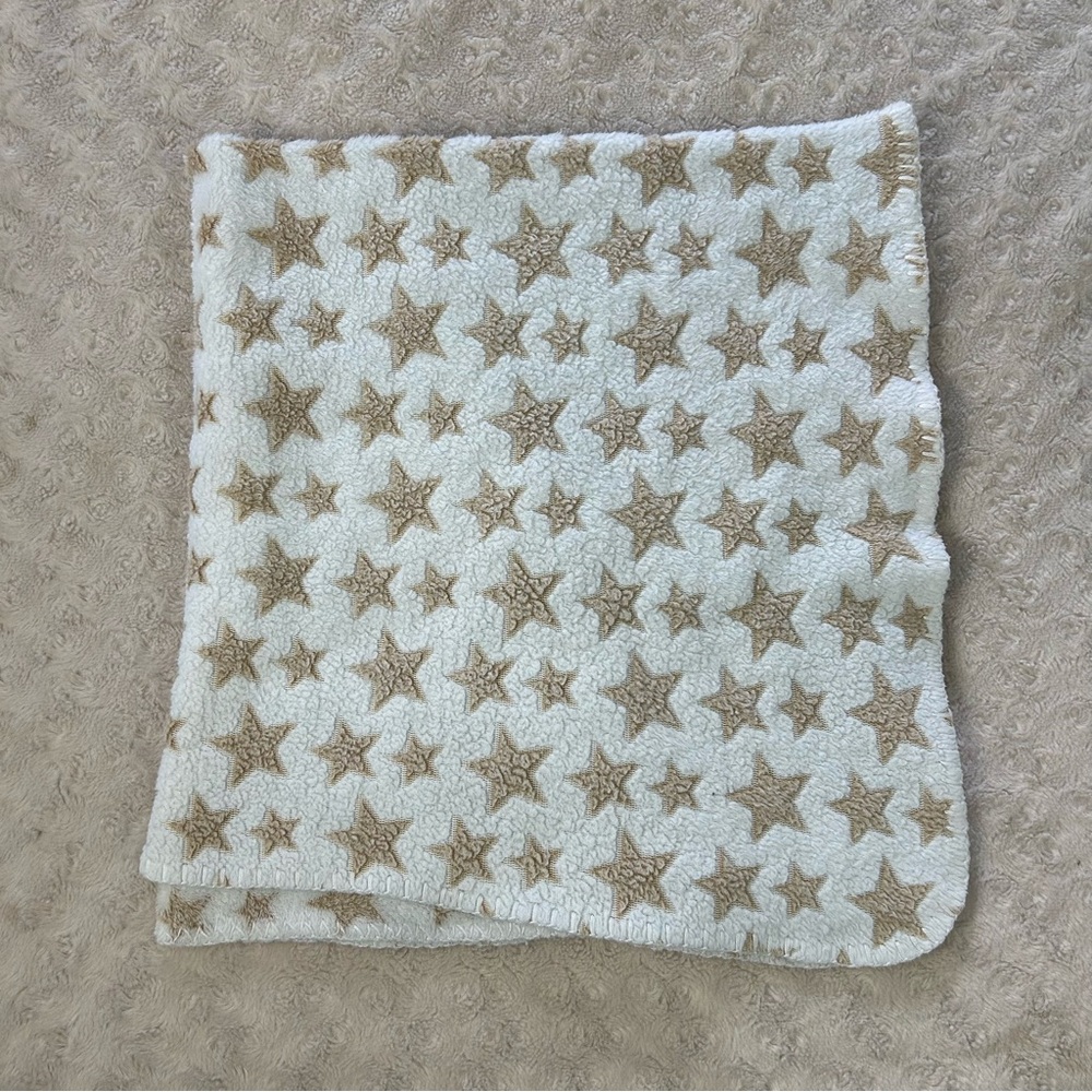 Kidgets Tan Stars Baby Blanket White Stitched Edge Security Lovey